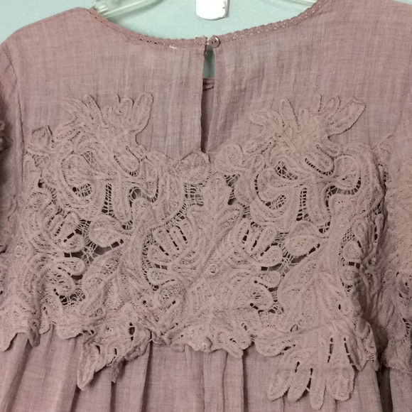 Umgee USA Womens Mauve Long Sleeve Baby Doll Dress Top Sz S - Picture 6 of 8